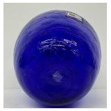 Vintage Blenko Handmade Cobalt Blue Crackle Glass Apple