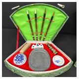 Pair of Chinese Calligraphy Brush and Ink Sets in Decorative Cases