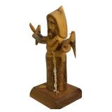 Antonio Ortega 1999 Carved Wooden Figure of Man with Birds, 13 Inches Tall