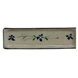 Hand-Painted Rectangular Ceramic Tray with Blue Floral Design, 14 Inch