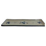 Hand-Painted Rectangular Ceramic Tray with Blue Floral Design, 14 Inch