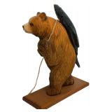 Set of 3 Wooden Bear Fishing Figurines Including TJ Carver and JDC, 8 Inches High