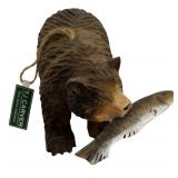 Set of 3 Wooden Bear Fishing Figurines Including TJ Carver and JDC, 8 Inches High