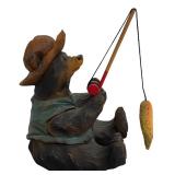 Set of 3 Wooden Bear Fishing Figurines Including TJ Carver and JDC, 8 Inches High