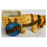 Set of 3 Vintage Japanese Ceramic Donkey and Cart Figurines