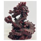 Red Resin Chinese Feng Shui Dragon Figurine, 5 Inches Tall