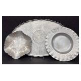 Set of 3 Vintage Embossed Pewter Serving Pieces, Largest 20.5 Inches, Craft 221