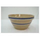 Vintage/Antique Yellow Ware Mixing Bowl With Blue & White Bands