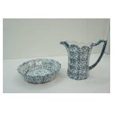 Vintage McCoy Pottery Pitcher and Bowl "Blue Country" Line