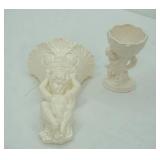 Vintage White Ceramic Cherub Wall Mounted Sculpture & Planter