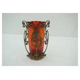 Vintage Red Glass Vase w/Copper Alloy Metal Stand: USSR 1970s