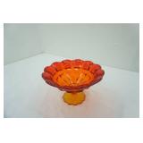 Vintage Fenton Amberina Glass Pedestal Compote Bowl-Valencia Pattern