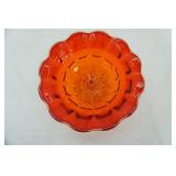 Vintage Fenton Amberina Glass Pedestal Compote Bowl-Valencia Pattern