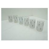(6ct) Vintage Libbey Frosted Glass Tumbler w/Silver fleur-de-lis Pattern
