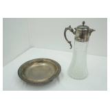 Vintage Crystal Claret Pitcher & Vintage Silver-Plated 3-leg Serving Tray