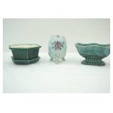 Mid century hexagon planter, vintage hand painted porcelain egg vase, vintage Hull#811 Brush pottery