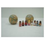 (2ct) Vintage Wooden World Globes with 8 Nesting Dolls