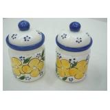 Vintage Venetian Cobalt Blue Enamel & Gold Gilt Chalice & Lid; Andrea by Sadek Teapot & 2 decorative ceramic canisters
