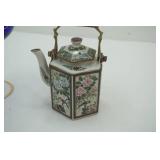 Vintage Venetian Cobalt Blue Enamel & Gold Gilt Chalice & Lid; Andrea by Sadek Teapot & 2 decorative ceramic canisters