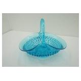 Vintage Tiara Exclusives "Horizon Blue" Diamond Point Glass Basket-Indiana Glass Co.