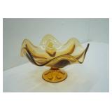 Vintage Viking Epic Line Amber Glass Compote 9"x10"x6"