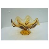 Vintage Viking Epic Line Amber Glass Compote 9"x10"x6"
