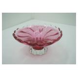 Vintage Murano Pink and Clear Glass Bowl with Scalloped Edges