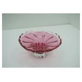 Vintage Murano Pink and Clear Glass Bowl with Scalloped Edges
