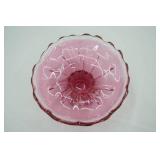 Vintage Murano Pink and Clear Glass Bowl with Scalloped Edges