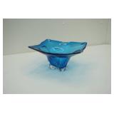 Vintage Art Glass Sommerso Console Bowl in Blue