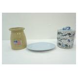 Buffalo China USA Made Oval Plate; Old Glory Trading Co. Crock; Decorative Stacking Stoneware/Ceramic Bowls