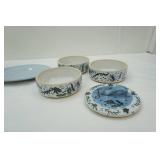 Buffalo China USA Made Oval Plate; Old Glory Trading Co. Crock; Decorative Stacking Stoneware/Ceramic Bowls