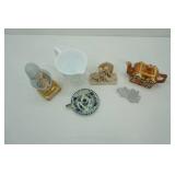 Vintage Milk Glass Diamond Star Pitcher (has chip); China Madonna; and Other Pieces