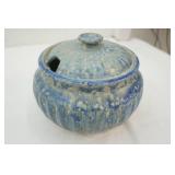 Vintage Blue Stoneware Lidded Dish