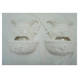 Vintage Decorama White Grapevine Ceramic Wall Pocket Pitchers (2ct)