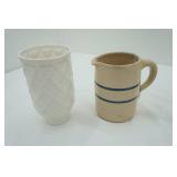 Vintage Independence Ironstone Teapot; Stoneware Pitcher; White Lattice Vase