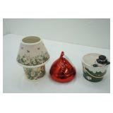 Carson Porcelain Butterfly & Flower Candle Holder; Snowman Planter; Ceramic Hershey Kiss Trinket Canister with Lid