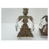 Vintage Girandole Candlesticks/Candelabra: Brass, Marble, & Crystal