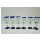 (6ct) Blown Glasses-Cobalt Blue Rim & Base