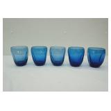 (5ct) Vintage 4" Pinch Glass Blue Tumblers