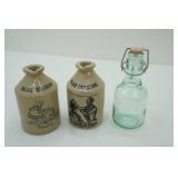 Vintage Stoneware Salad Dressing Jugs & Vintage Glass Bottle