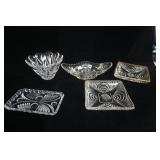 Vintage Hazel-Atlas "Soundwave" Pattern Depression Glass Candy Dishes with Gold Trim & more