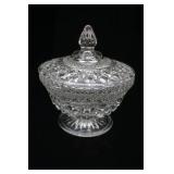 Vintage Hollywood Pressed Glass Footed Candy Dish with Lid