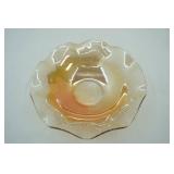 Vintage Jeannette Floragold Iridescent Fluted Wavy Edge Bowl 9.5" diameter