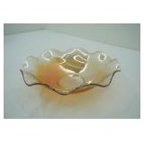 Vintage Jeannette Floragold Iridescent Fluted Wavy Edge Bowl 9.5" diameter
