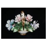 Vintage Capodimonte Porcelain Flower Basket 10" tall