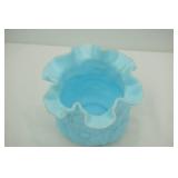 Vintage Fenton Blue Ruffled Satin Glass Vase