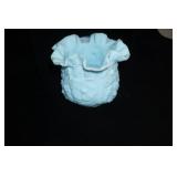 Vintage Fenton Blue Ruffled Satin Glass Vase
