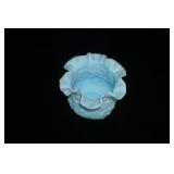 Vintage Fenton Blue Ruffled Satin Glass Vase