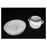 Modern Enamelware Hen Tray & Oink Utensil Holder w/Handles